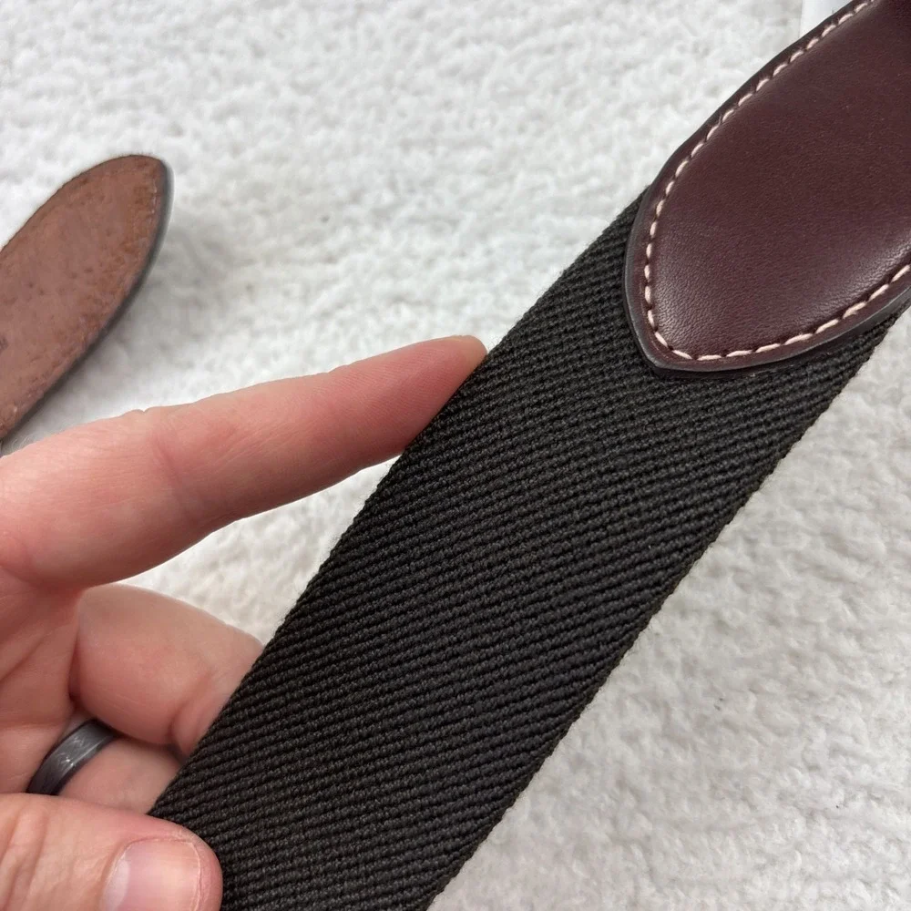NEW LL BEAN‎ Mens Canvas Leather Waist Belt Size 44 Dark Brown Gold Brass Buckle